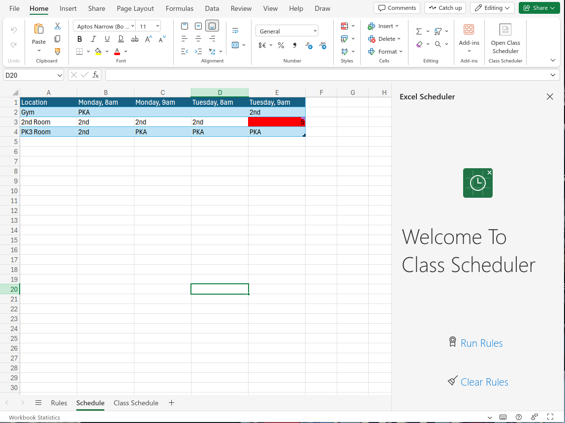 schedule sheet overview